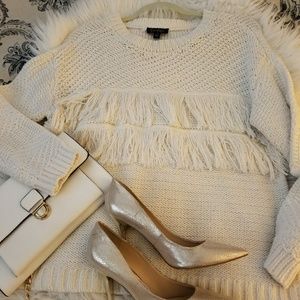 Jessica Simpson Cream Fringe Knit Sweater